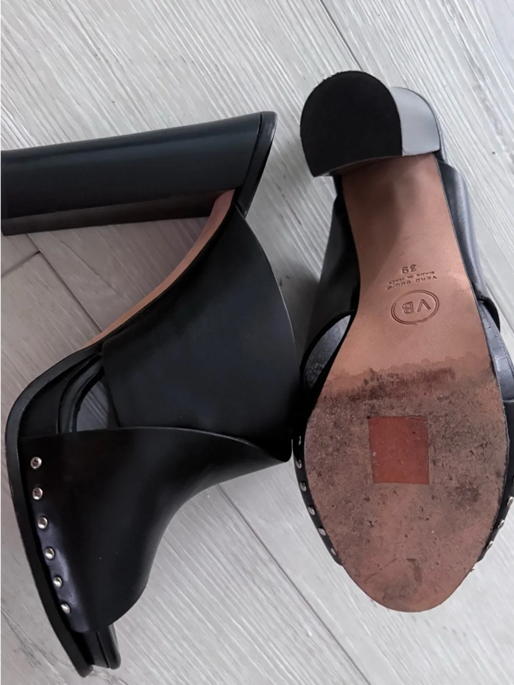 Veronica Black Leather Crossover Mule Heels - Picture 4 of 8